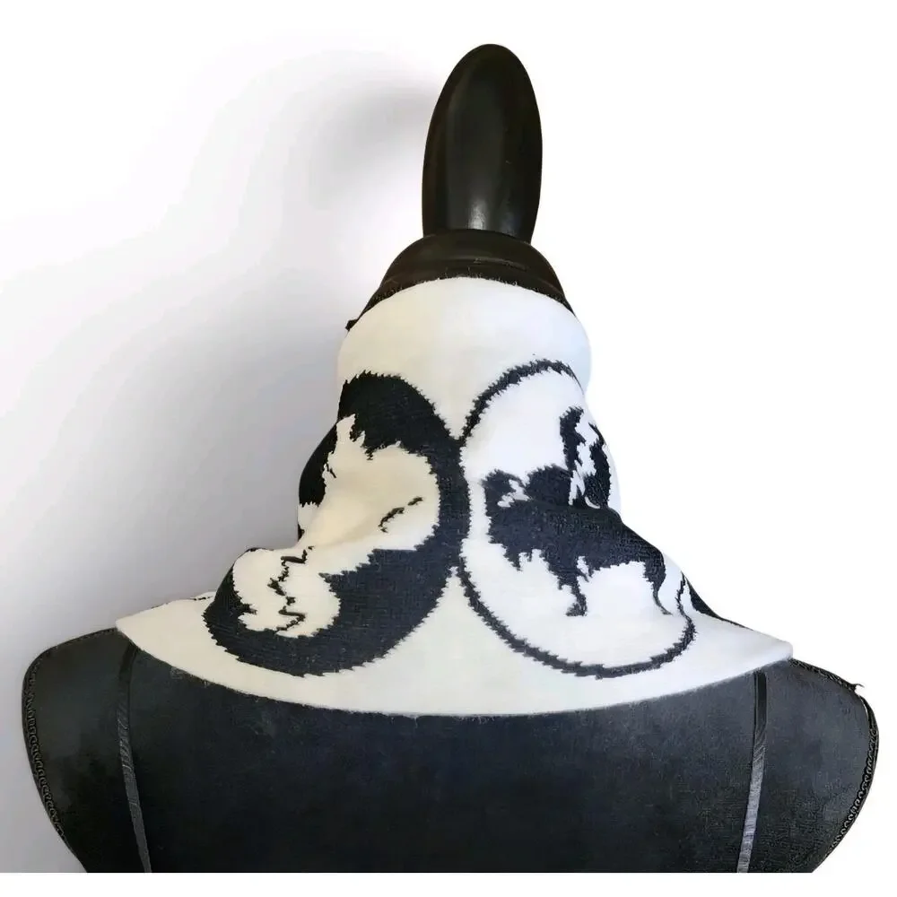 White & Black 100% Acrylic Scarf BUFFALO WILD WINGS - Unisex - With Fringe Hem